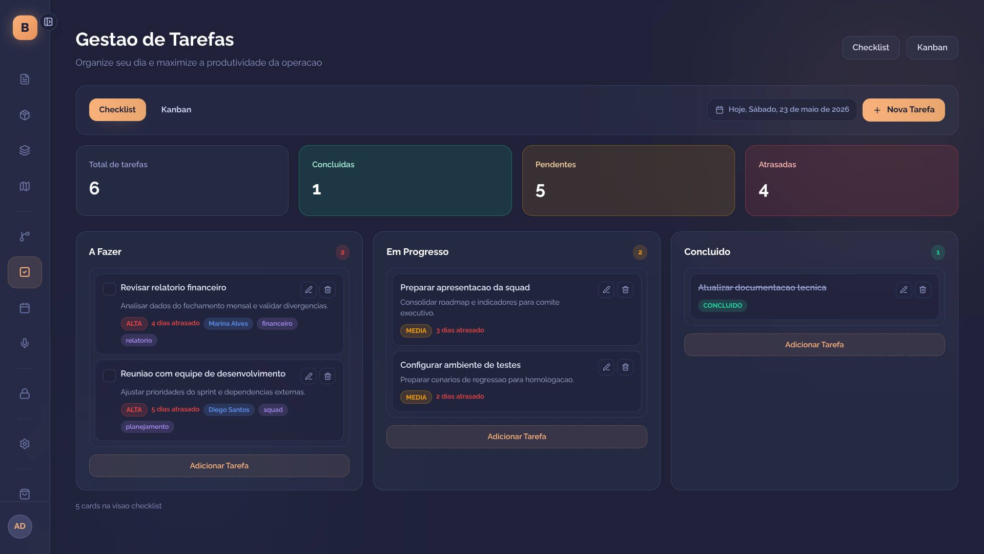 Tarefas & Kanban